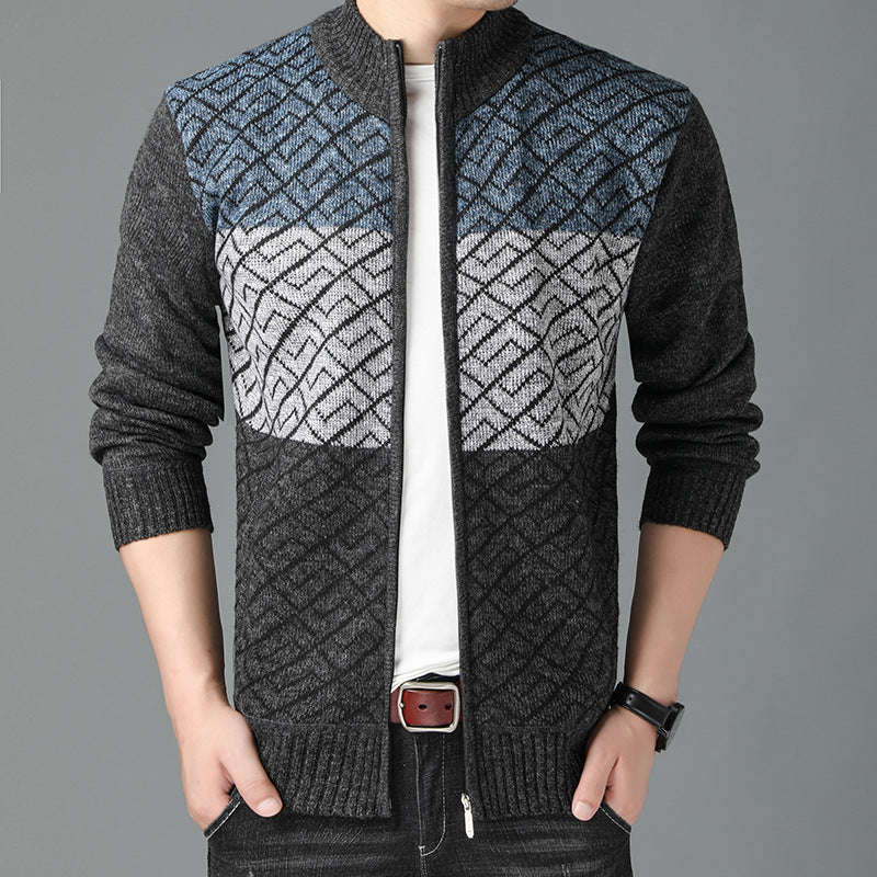 Stand-Up Collar Color-Blocking Outer Wear Sweater