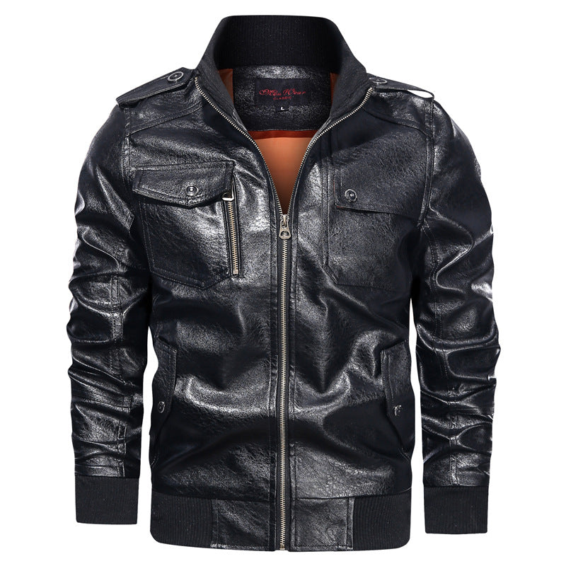 Men s Autumn And Winter Leather Motorcycle Jacket