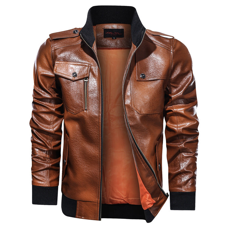 Men s Autumn And Winter Leather Motorcycle Jacket