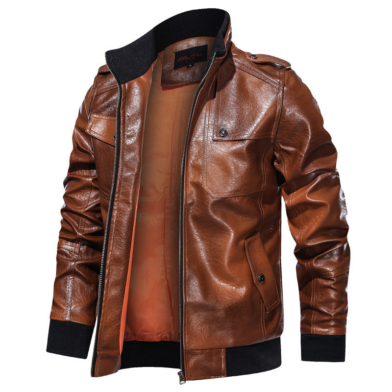 Men s Autumn And Winter Leather Motorcycle Jacket
