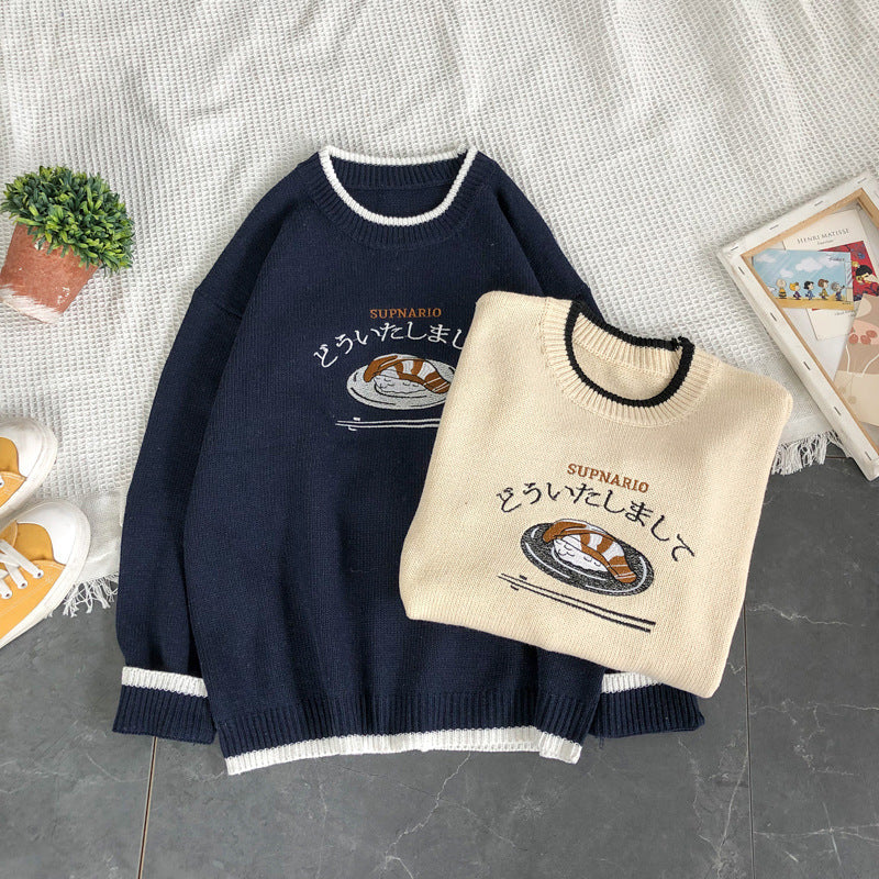 Cartoon Anime Retro Hit Color Round Neck Loose Men's And Women's Pullover Sweater