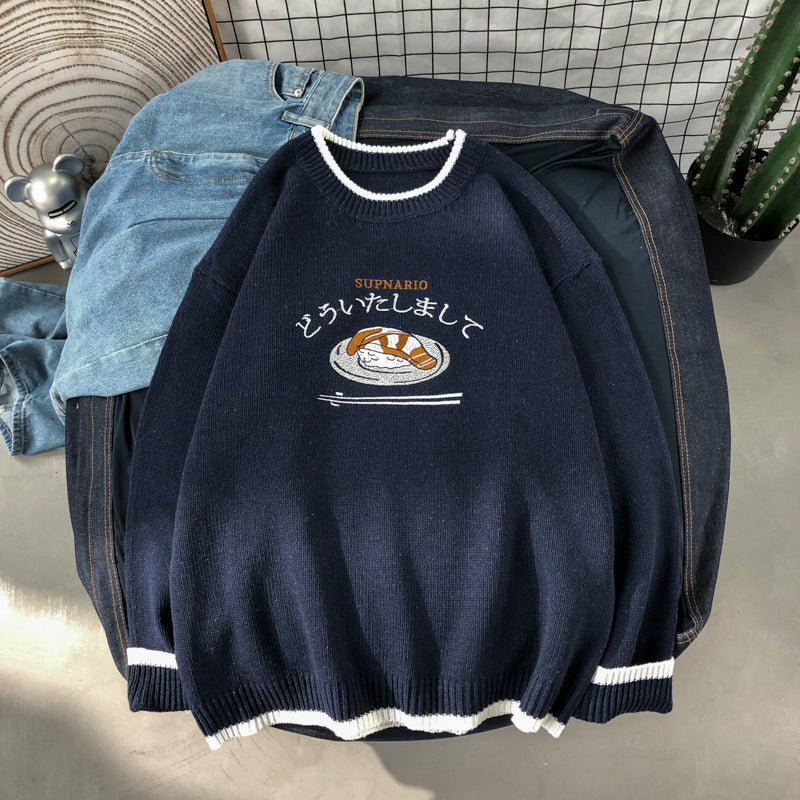 Cartoon Anime Retro Hit Color Round Neck Loose Men's And Women's Pullover Sweater