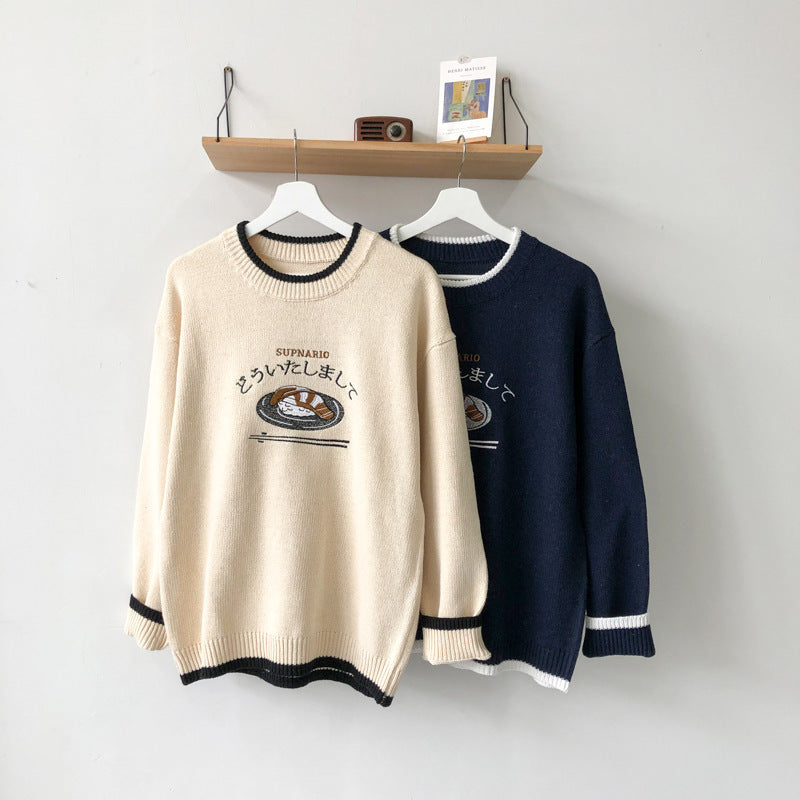 Cartoon Anime Retro Hit Color Round Neck Loose Men's And Women's Pullover Sweater