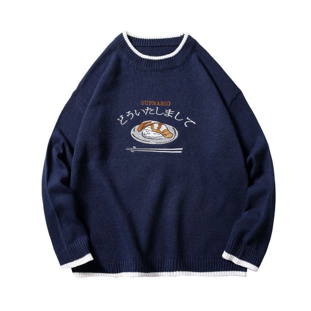 Cartoon Anime Retro Hit Color Round Neck Loose Men's And Women's Pullover Sweater