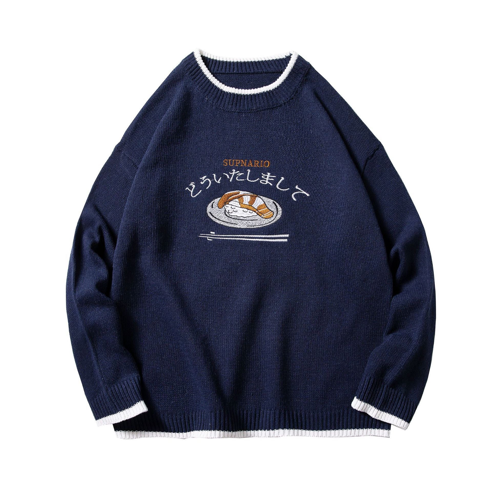 Cartoon Anime Retro Hit Color Round Neck Loose Men's And Women's Pullover Sweater