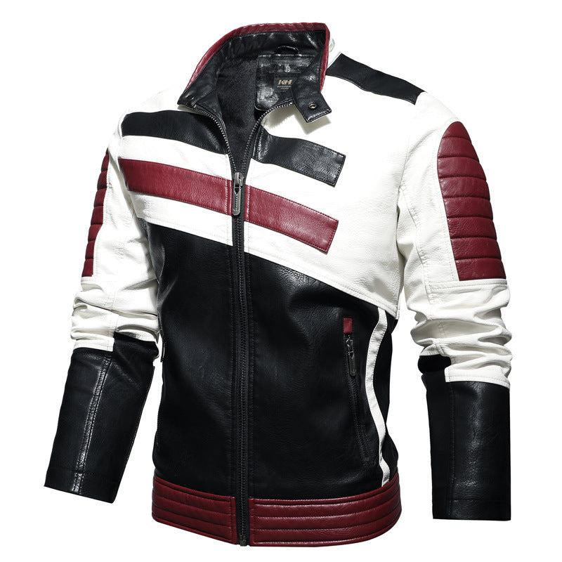 Large Size Men's PU Jacket Plus Fleece Thin Motorcycle Casual Jacket