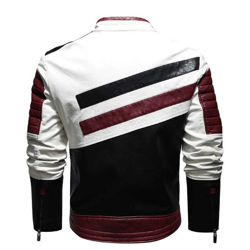 Large Size Men's PU Jacket Plus Fleece Thin Motorcycle Casual Jacket