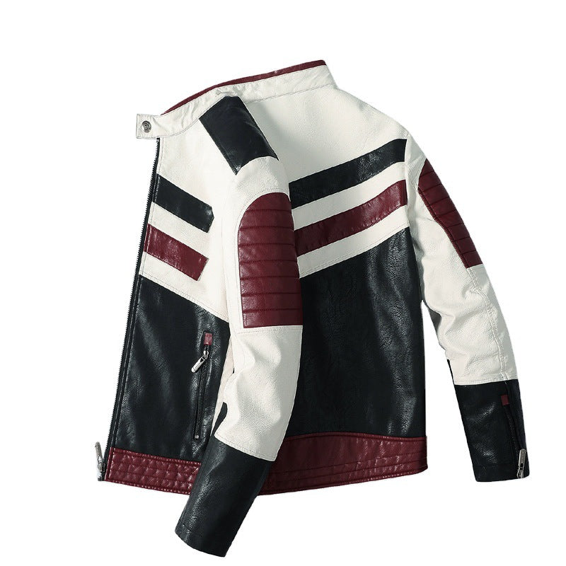 Large Size Men's PU Jacket Plus Fleece Thin Motorcycle Casual Jacket