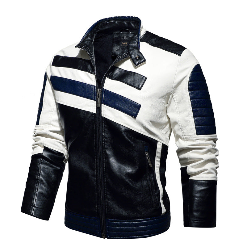 Large Size Men's PU Jacket Plus Fleece Thin Motorcycle Casual Jacket
