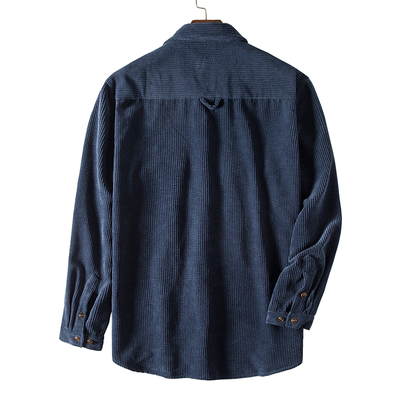 Corduroy Men's Long Sleeved Padded Retro Solid Color Two Pocket Shirt