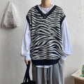 Zebra Pattern Sweater Vest Men's Loose Tide Brand Knitted Vest Trendy Personality V-neck Sleeveless Jacket
