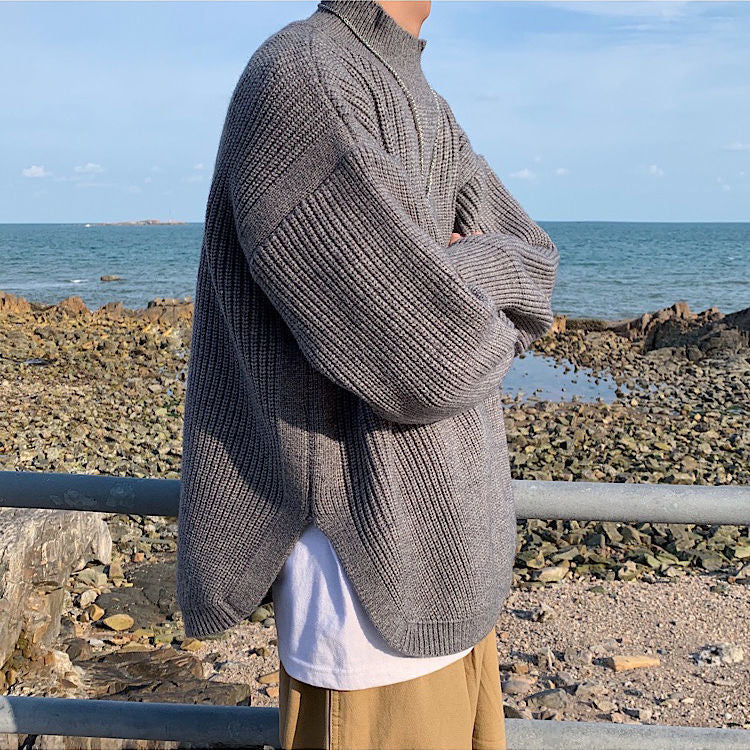 Half-high Collar Men's Autumn And Winter Thickened Loose Trend Lazy Split Bottoming Shirt