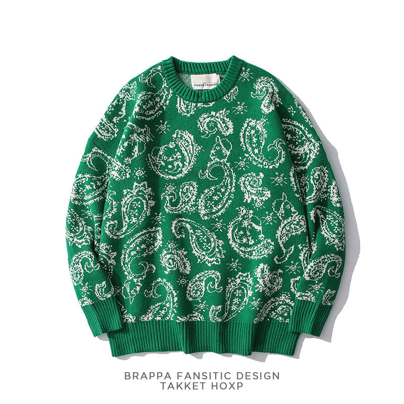 Couple Sweater Chao Brand Fried Cashew Full Print Pullover Sweater Korean Loose And Lazy Bf Style