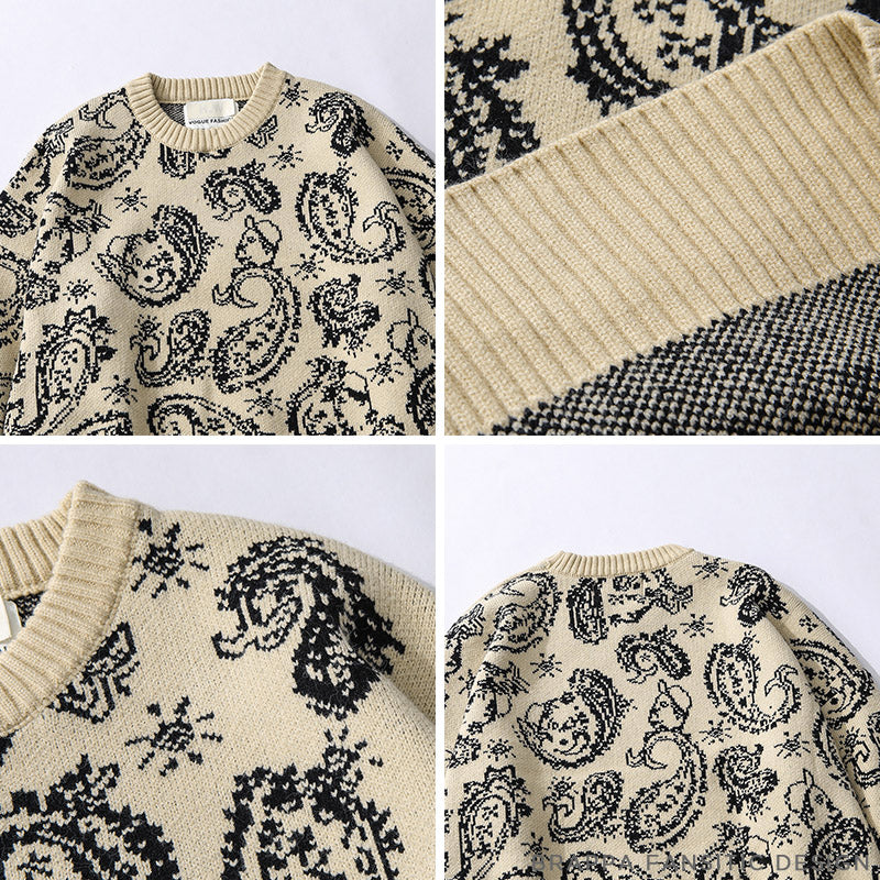 Couple Sweater Chao Brand Fried Cashew Full Print Pullover Sweater Korean Loose And Lazy Bf Style