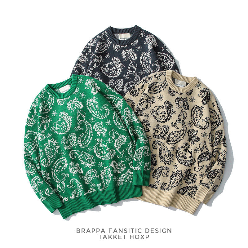 Couple Sweater Chao Brand Fried Cashew Full Print Pullover Sweater Korean Loose And Lazy Bf Style