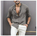 Solid Color Long Sleeve Button Stand Collar Men's Shirt