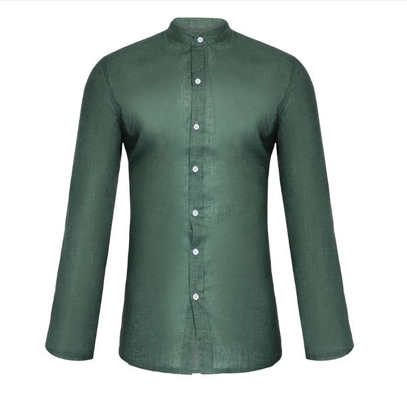 Solid Color Long Sleeve Button Stand Collar Men's Shirt