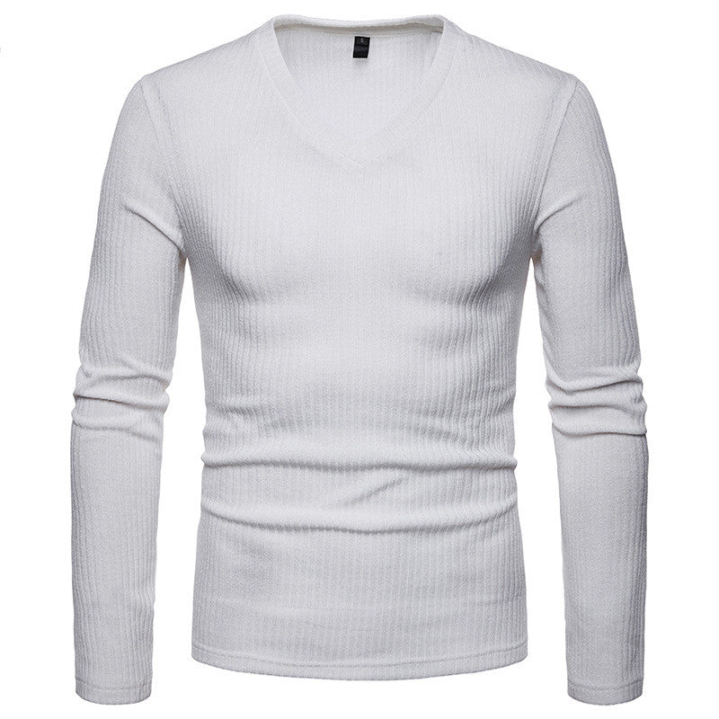 New Men's Slim Plus Size V Neck Solid Color Base Shirt