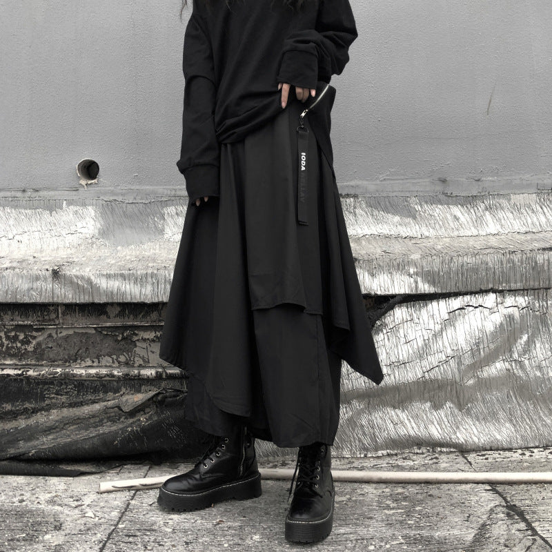 Wide-Leg Hakama Loose Women's Skirt With Irregular Levels