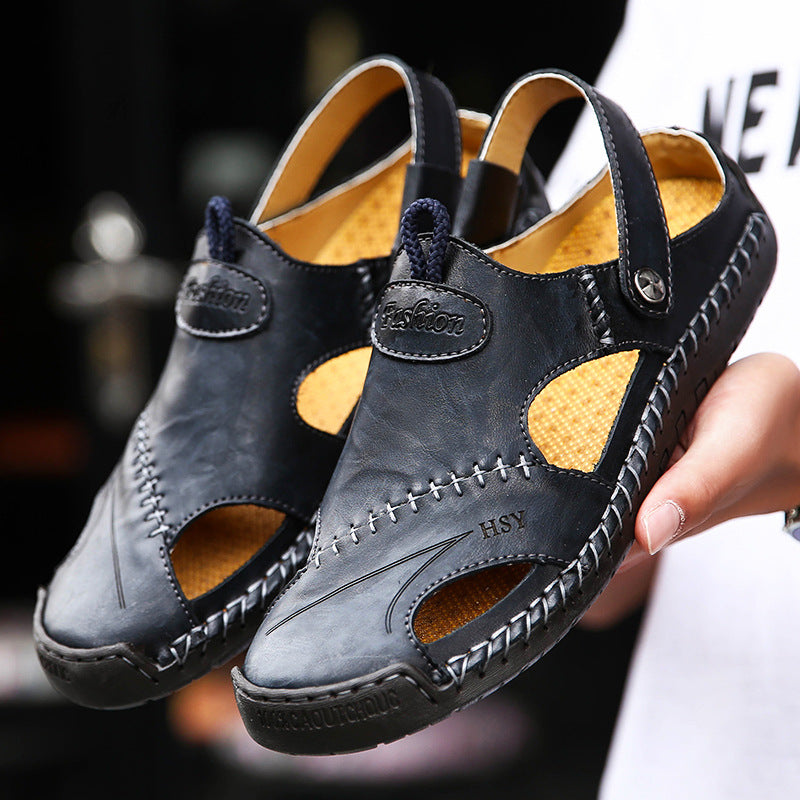 Men's Shoes Casual Hole Leather Shoes Toe Sandals