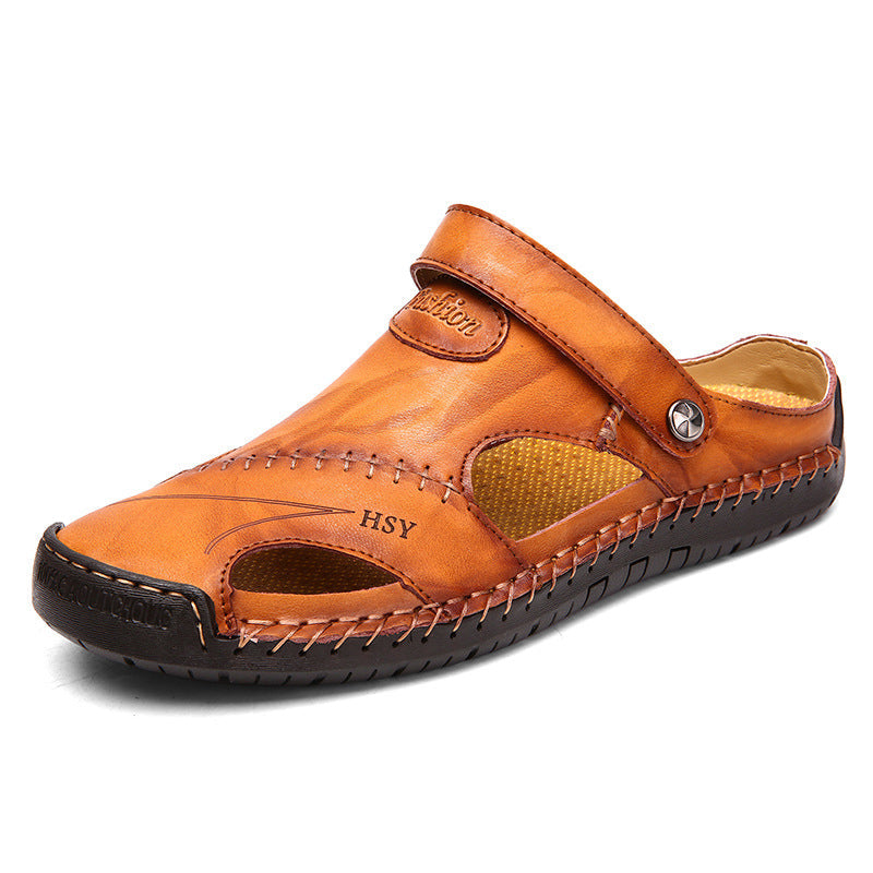 Men's Shoes Casual Hole Leather Shoes Toe Sandals