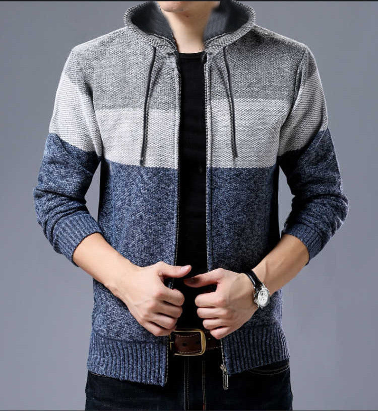 Hooded Sweater Cardigan Men's Loose Color Matching Sweater Coat