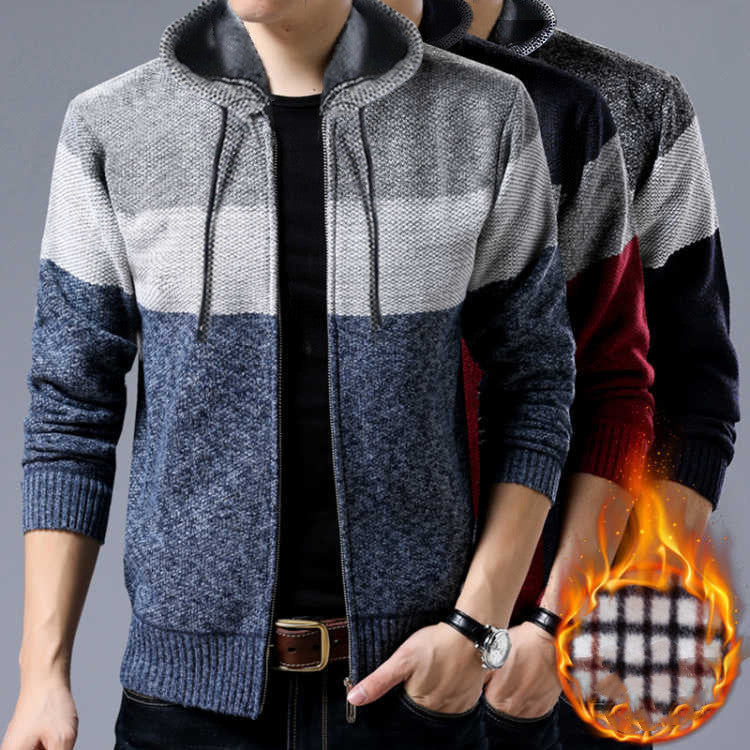Hooded Sweater Cardigan Men's Loose Color Matching Sweater Coat
