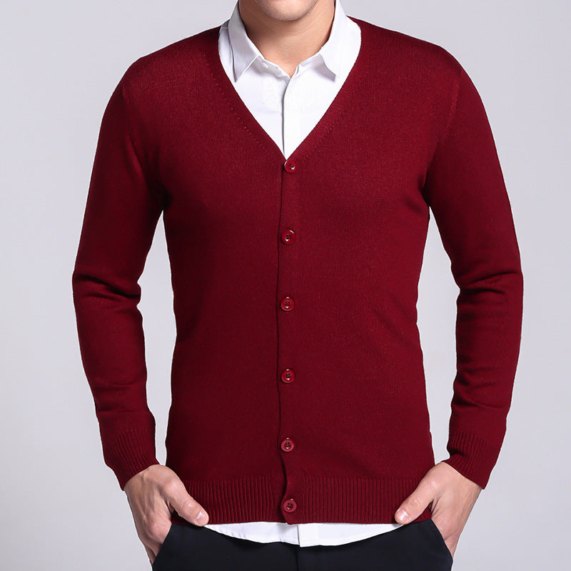 Knit Cardigan Men's V Neck Solid Color Thin Sweater