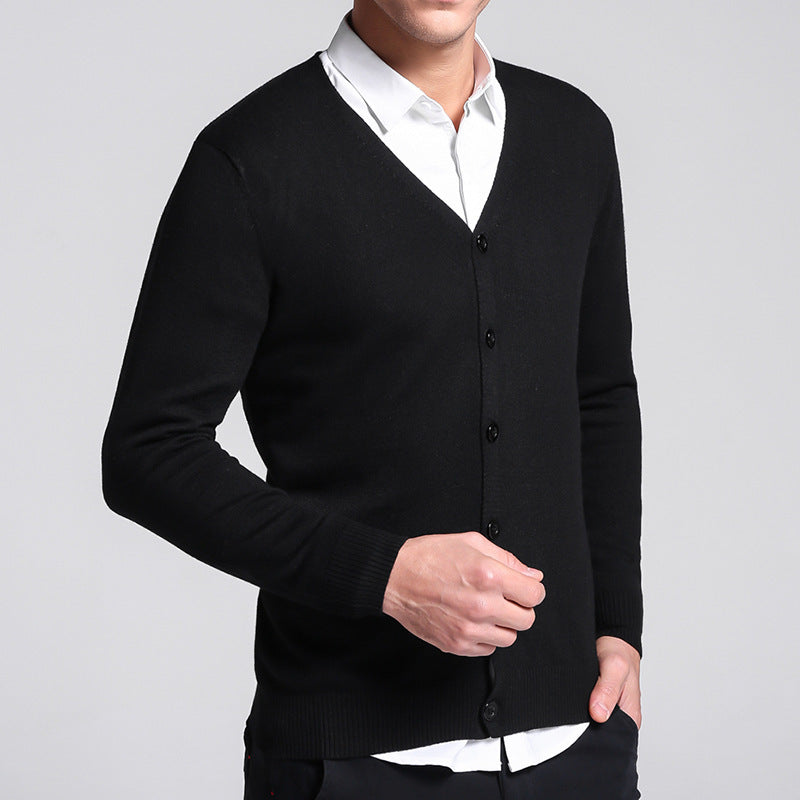 Knit Cardigan Men's V Neck Solid Color Thin Sweater
