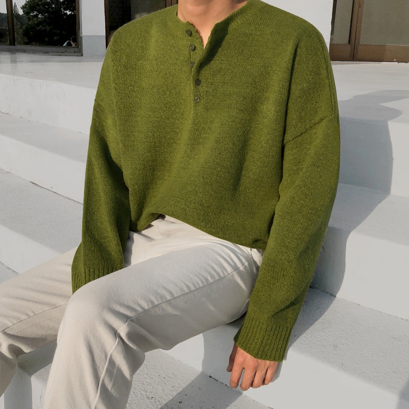 V-neck Sweater Men's Loose Knit Sweater Top