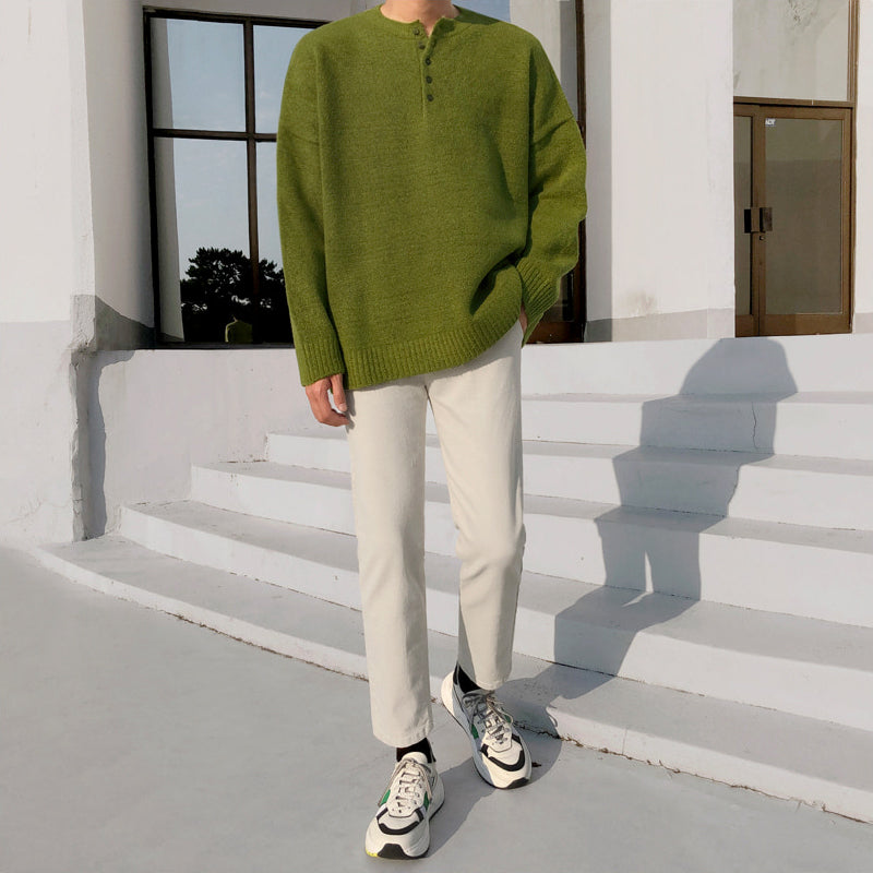 V-neck Sweater Men's Loose Knit Sweater Top