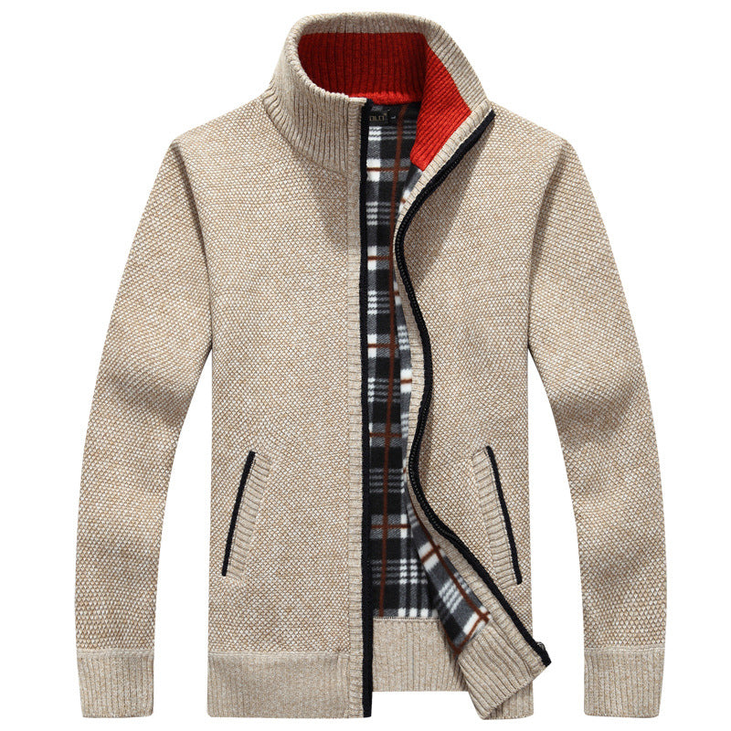 Cardigan Zipper Sweater Thicken Plus Fleece Stand Collar Men's Loose