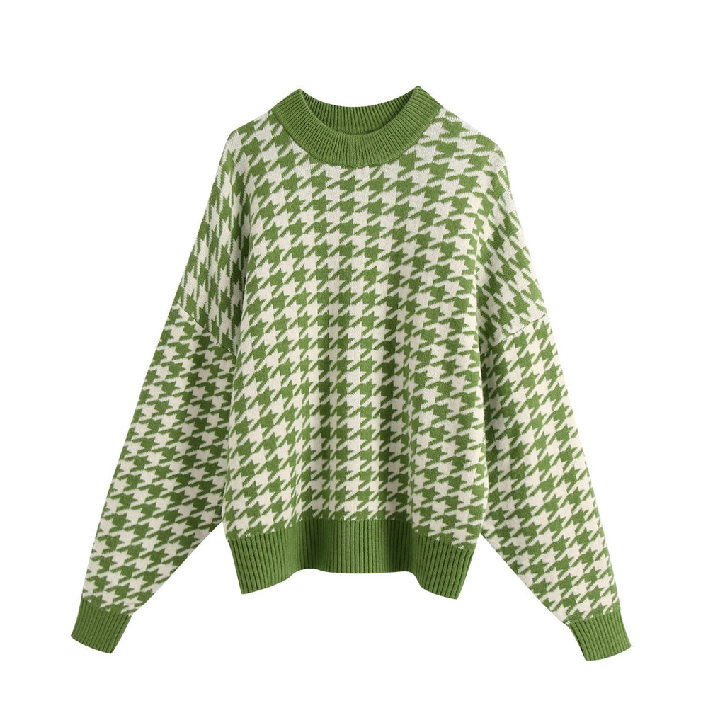 Knitted Top Houndstooth Knitted Sweater