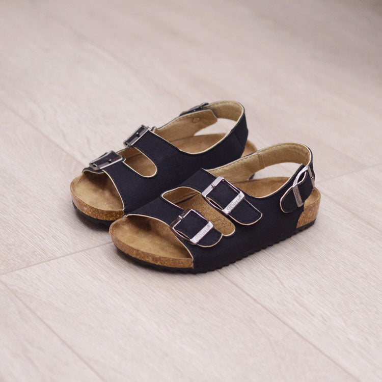 Children Boys And Girls Cork Sandals One Word Shoes Flip Flops Beach Double Ring