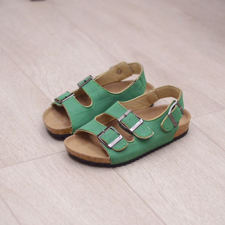 Children Boys And Girls Cork Sandals One Word Shoes Flip Flops Beach Double Ring