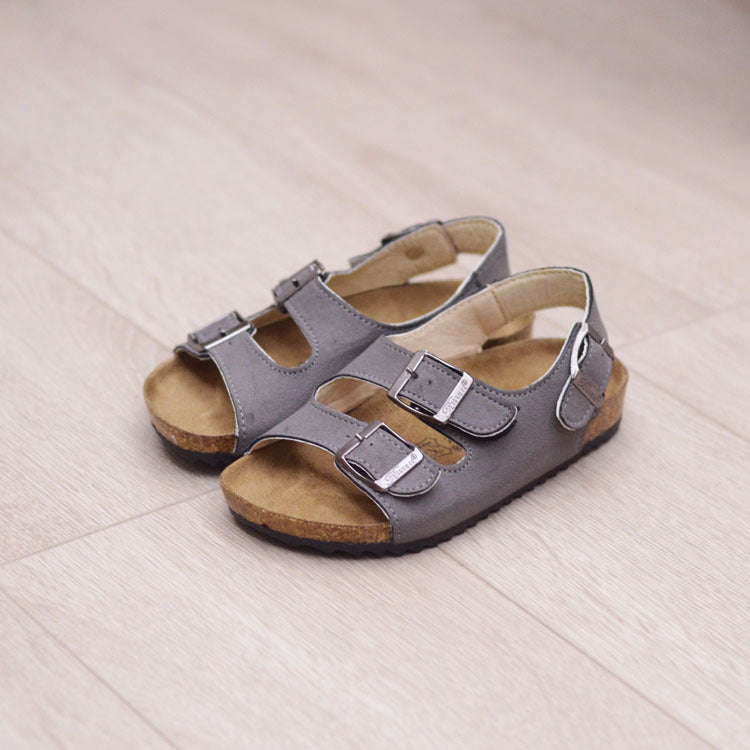 Children Boys And Girls Cork Sandals One Word Shoes Flip Flops Beach Double Ring
