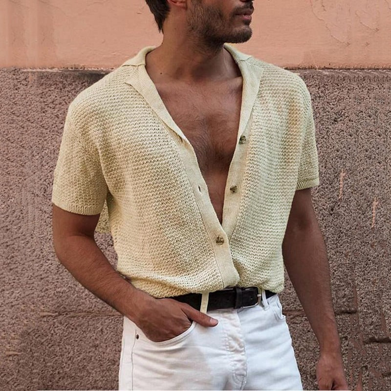 Men's Lapel Short Sleeved Sweater Thin Short Sleeved Sweater T Shirt