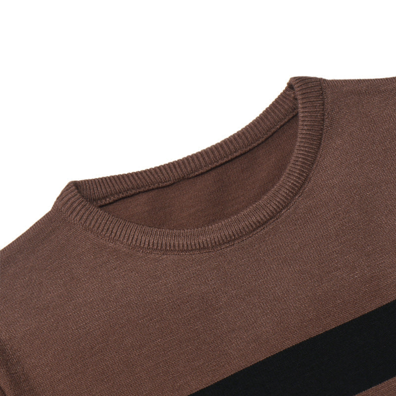New Round Neck Sweater Men's Striped Color Blocking Slim Fit Sweater