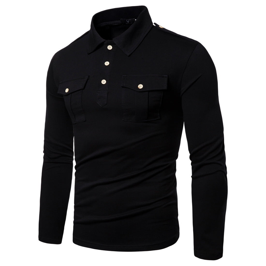 Men's New Lapel Long Sleeved T Shirt Military Style