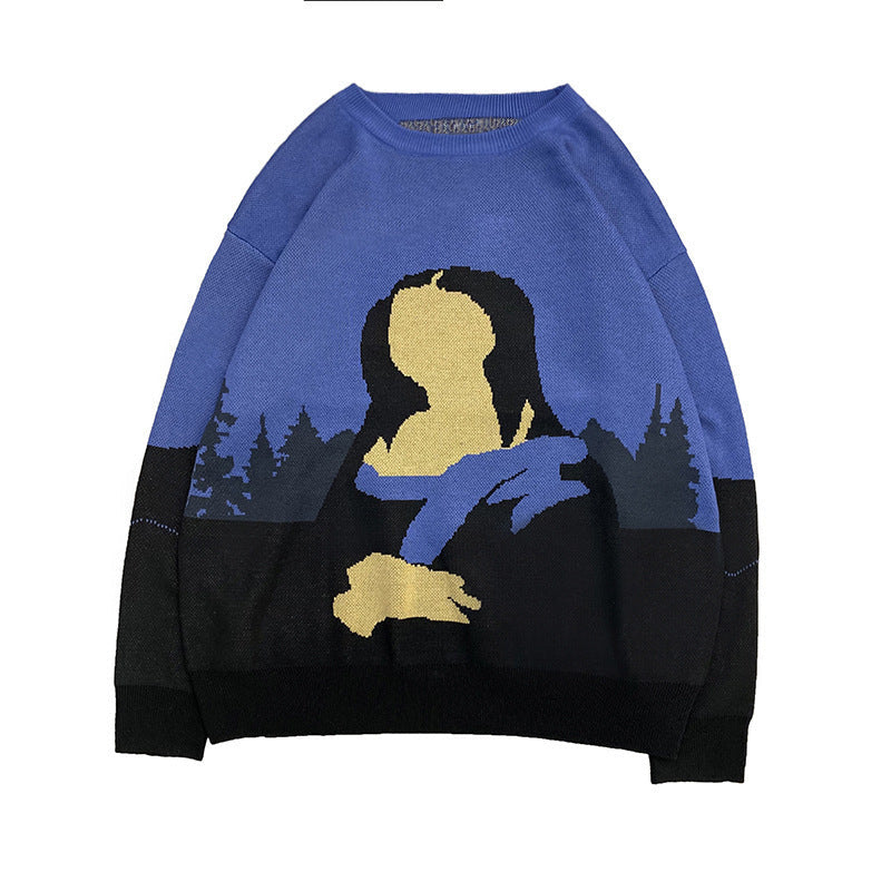 Couple Retro Cartoon Sweater Autumn And Winter Korean Loose Student Thickening Youth Trend Sweater Men