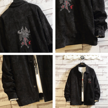 japanese Style Corduroy Embroidered Jacket