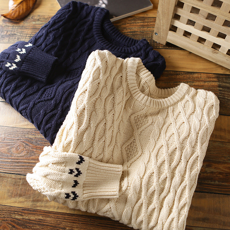 Three-dimensional Geometric Twist Knit Casual Sweater
