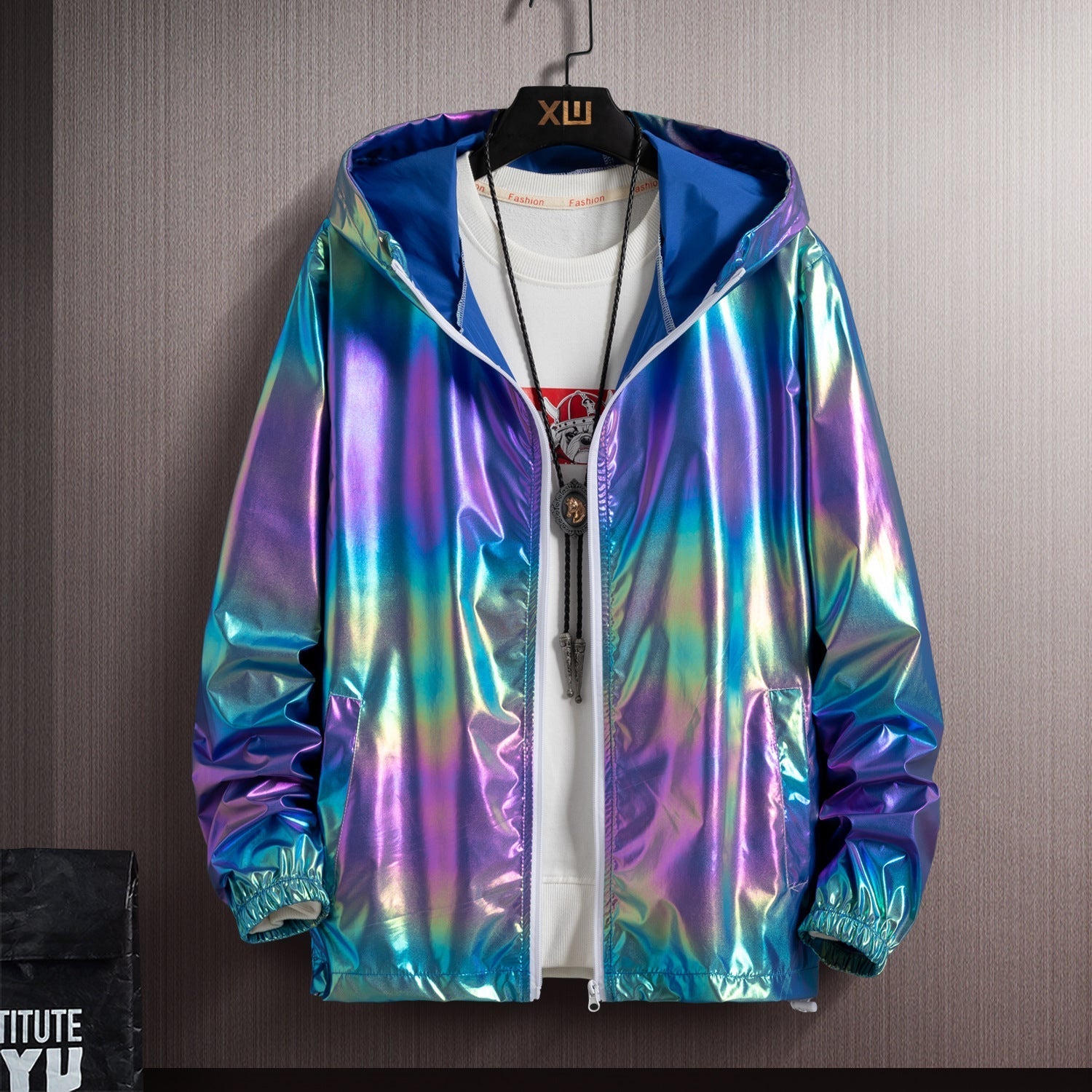 New Men's Shiny Sunscreen Hooded Jacket