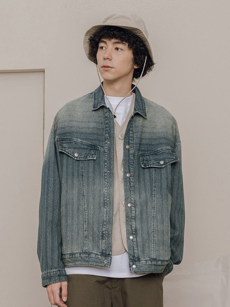 New Vertical Stripes Retro Tooling Denim Jacket Men'S Lapel Autumn Casual Thin Jacket