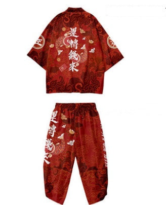 Wind Festive Robe Men'S National Tide Cardigan Kimono Three-Quarter Sleeves Wind festive robe men's national tide cardigan kimono three-quarter sleeves
