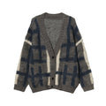 Korean Style Plaid Mmohair Knitted Sweater Men's Jacket Sweater