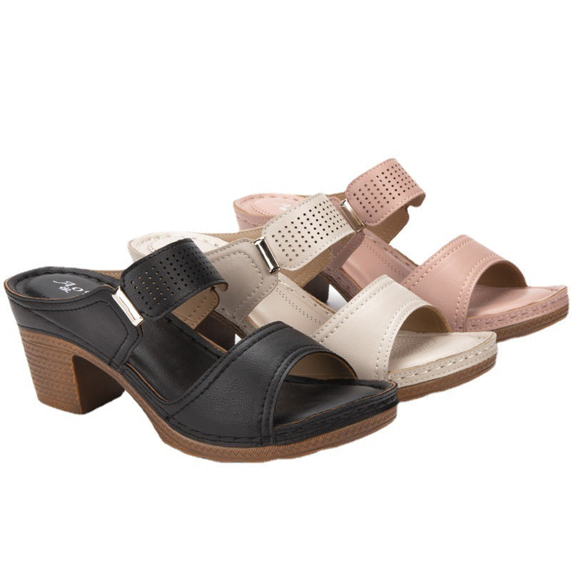 New European And American Sandals Women Summer Casual Foreign Trade Sandals Cross-Border Thick High-Heeled Large Size Comfortable Slippers