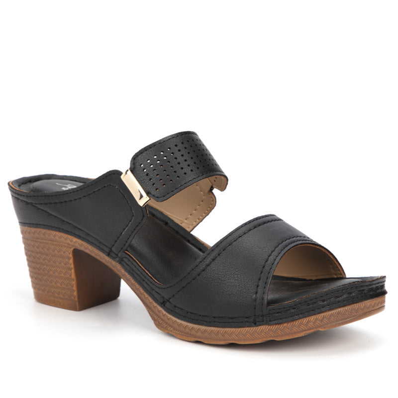 New European And American Sandals Women Summer Casual Foreign Trade Sandals Cross-Border Thick High-Heeled Large Size Comfortable Slippers