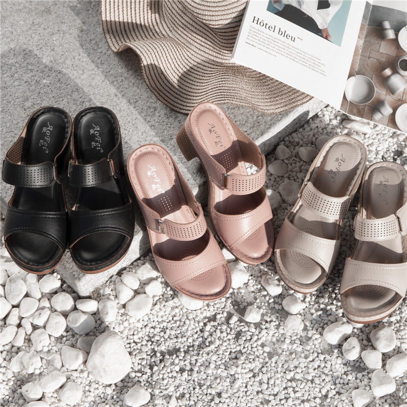 New European And American Sandals Women Summer Casual Foreign Trade Sandals Cross-Border Thick High-Heeled Large Size Comfortable Slippers
