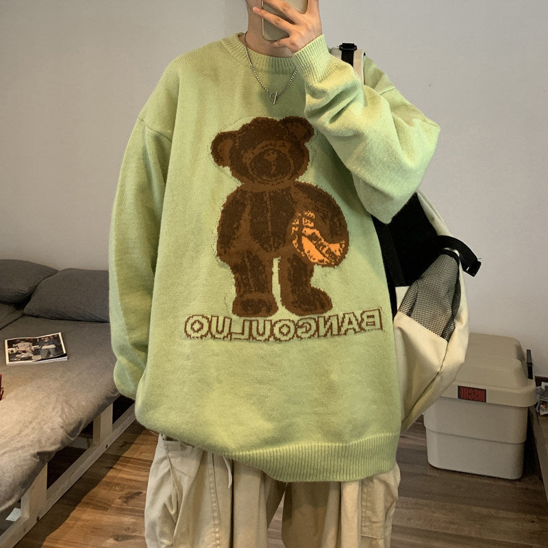 Cute Bear Jacquard Sweater Couple Loose And Lazy Warm Sweater